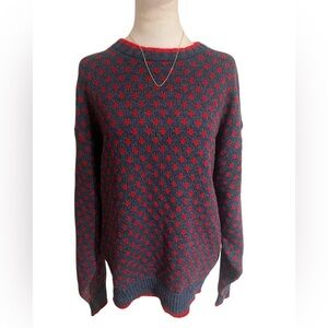 Vintage The Eagle’s Eye Wool Sweater Women’s XL Red Gray Knit USA Made